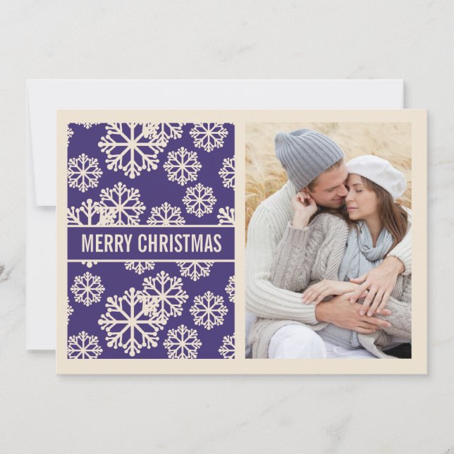 Elegant  PURPLE Snowflake Holiday Photo Card (Front)