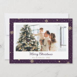 Elegant Purple Snowflake Photo Merry Christmas Holiday Card