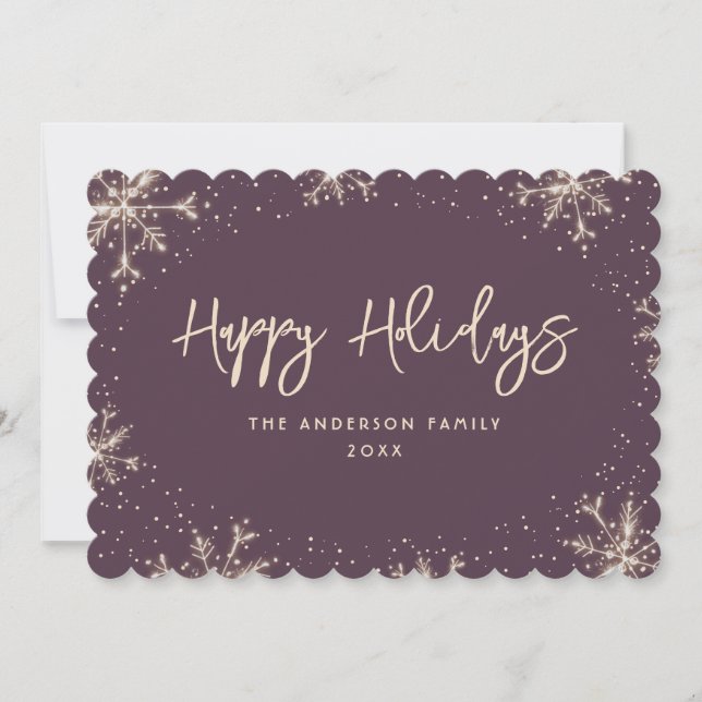 Elegant Purple Snowflake Snow Winter Holiday Card (Front)