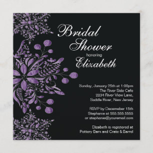 Elegant Purple Snowflakes Winter Bridal Shower Invitation