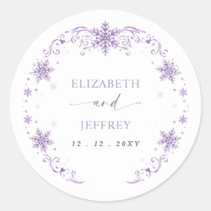 Elegant Purple Snowflakes Winter Wedding Classic Round Sticker