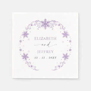 Elegant Purple Snowflakes Winter Wedding Napkin