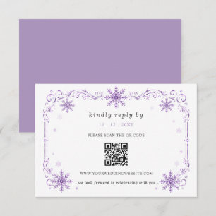 Elegant Purple Snowflakes Winter Wedding QR Code RSVP Card