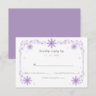 Elegant Purple Snowflakes Winter Wedding RSVP Card