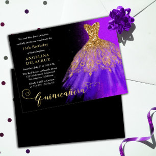 Elegant Purple Spanish Gown Quinceañera - Gold 