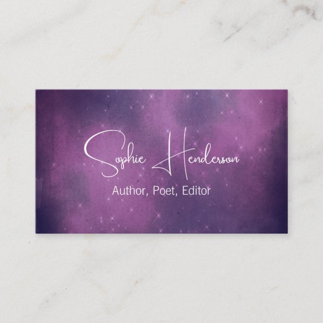 Elegant Purple Starry Author Networking Business Card (Front)