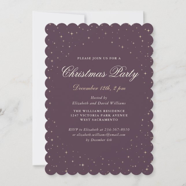 Elegant Purple Starry Christmas Party Invitation (Front)