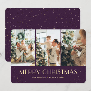 Elegant Purple Starry Night Photo Christmas Card
