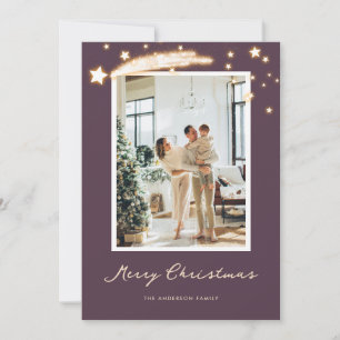 Elegant Purple Starry Photo Christmas Cards