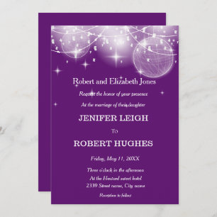 Elegant purple string of light wedding invitation
