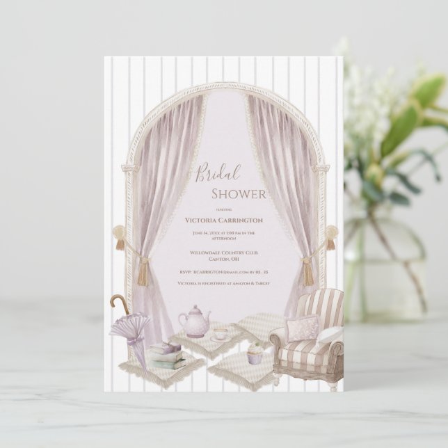 Elegant Purple Stripe Bridal Shower   Invitation (Standing Front)