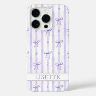 Elegant Purple Striped Coquette Bows Monogrammed iPhone 16 Pro Case