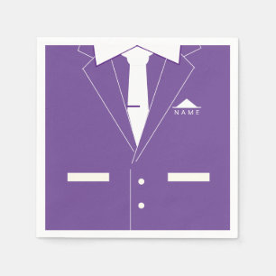 Elegant Purple Suit & White Necktie -Add Your Name Napkin