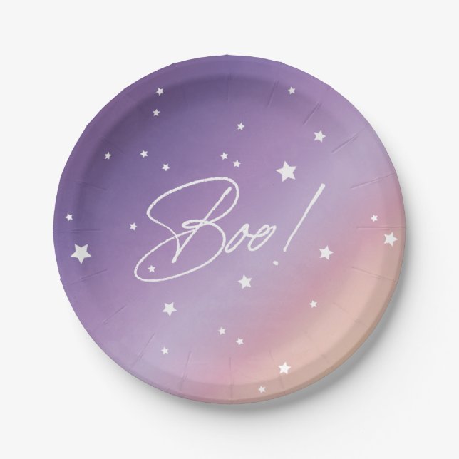 Elegant Purple Sunset Boo! Halloween Party Paper Plate (Front)