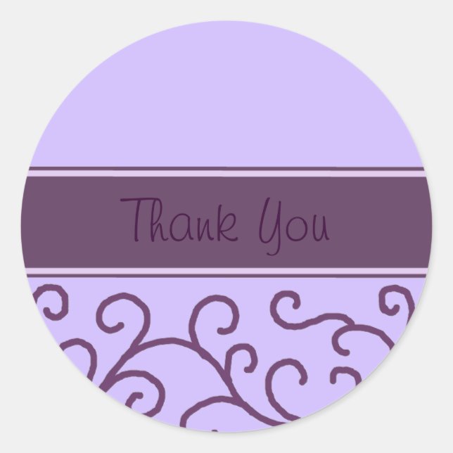Elegant Purple Swirl Thank You Classic Round Sticker (Front)