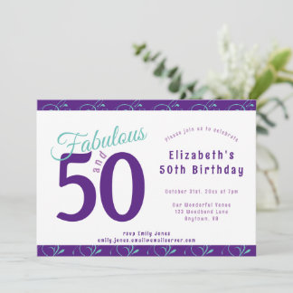 Elegant Purple Teal 50th Birthday Party Invitation