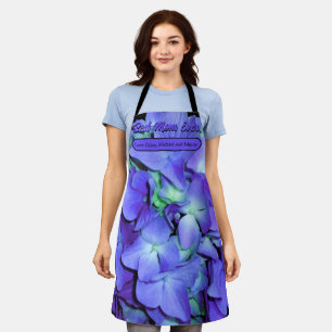 Elegant purple teal floral hydrangeas apron