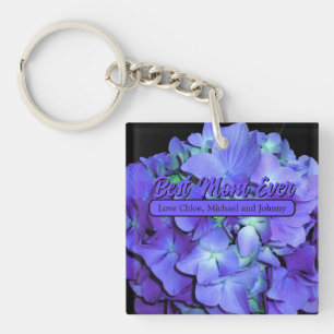 Elegant purple teal floral hydrangeas key ring