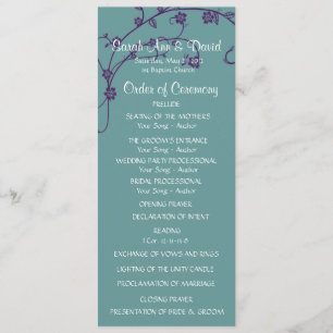 Elegant purple & teal Floral Swirl Wedding Program Invitation