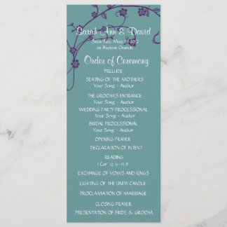 Elegant purple & teal Floral Swirl Wedding Program Invitation