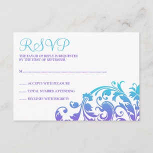 Elegant Purple Teal Flourish Bat Mitzvah RSVP Card
