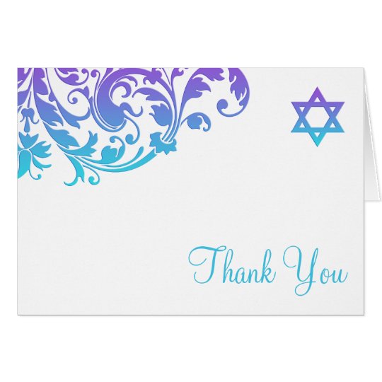 Elegant Purple Teal Flourish Bat Mitzvah Thank You Card