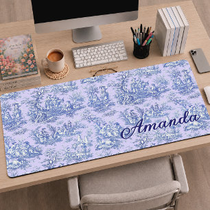 Elegant Purple Teal French Toile De Jouy Monogram Desk Mat
