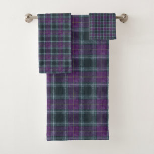 Elegant Purple Teal Plaid Bath Towel Set