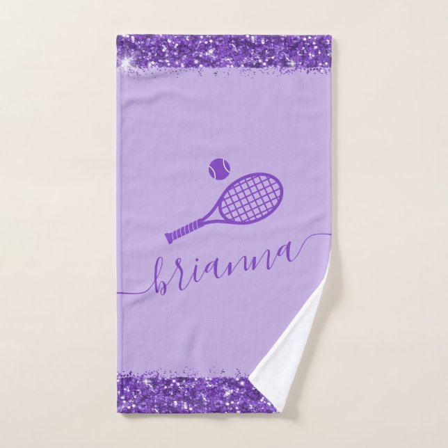 Elegant Purple Tennis Glitter Name Hand Towel (Hand Towel)