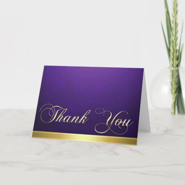 Elegant Purple Texture Modern Gold Thank You Card (Front)