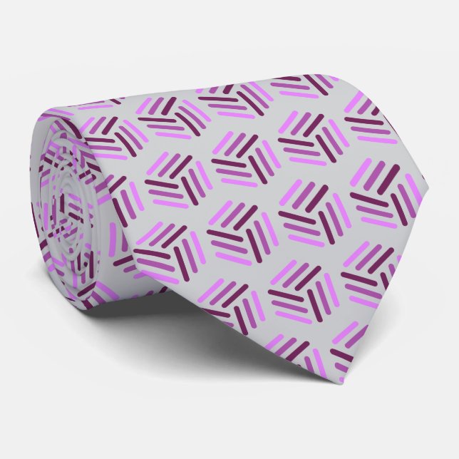 Elegant Purple Tie with Grey Honeycomb Pattern (Rolled)