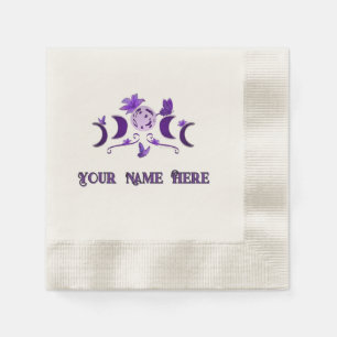 Elegant Purple Triple Moon Floral Celestial Napkin