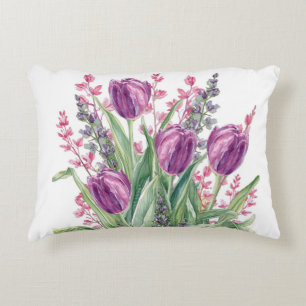 Elegant, Purple Tulip Flowers Pattern  Purple Decorative Cushion