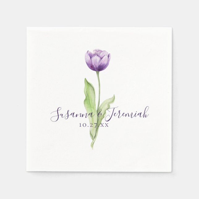 Elegant Purple Tulip Wedding Reception Napkin (Front)