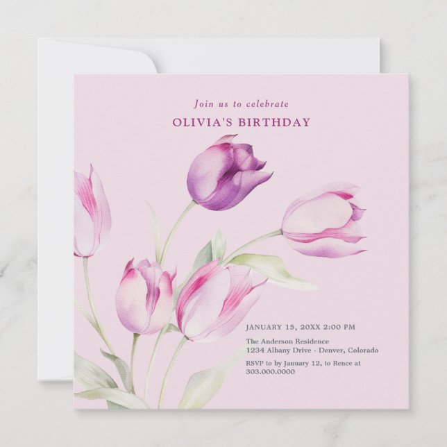 Elegant Purple Tulips Invitation (Front)