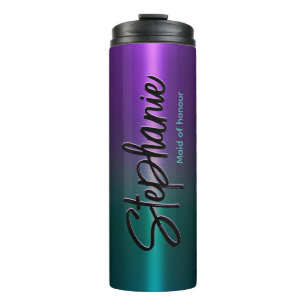 Elegant purple turquoise ombré monogram  thermal tumbler