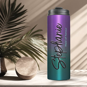 Elegant purple turquoise ombré monogram thermal tumbler