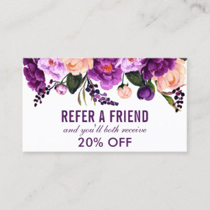 Elegant Purple Ultra Violet Floral Referral Business Card