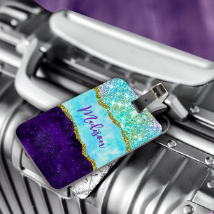 Elegant Purple unicorn faux glitter monogram Luggage Tag