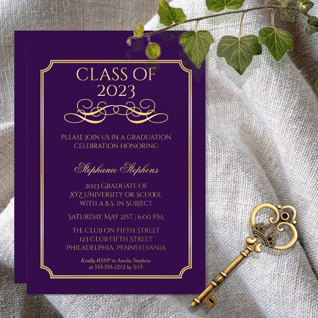 Elegant Purple University Graduation Party Gold   (Creator Uploaded)