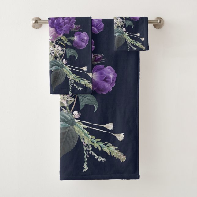 Elegant purple vintage  floral bath towel set (Insitu)