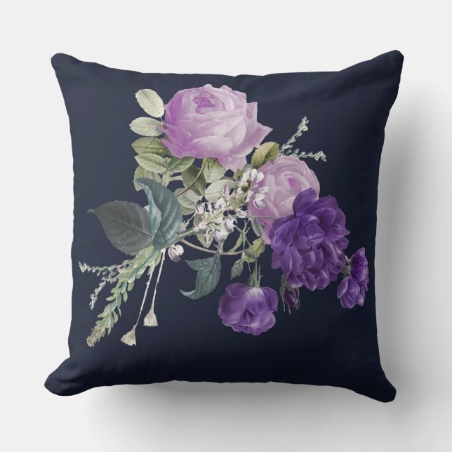 Elegant purple vintage  floral cushion (Front)