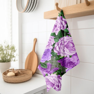 Elegant Purple Vintage Floral Roses Botanical Tea Towel