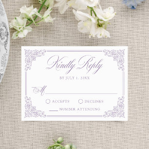 Elegant Purple Vintage Ornate Frame Wedding RSVP Card