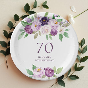 Elegant Purple   Violet Floral 70th Birthday  Paper Plate