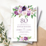 Elegant Purple | Violet Floral 80th Birthday  Invitation<br><div class="desc">Introducing the perfect invitations for your next birthday celebration! These charming invitations feature a beautiful design with a border of blooming, purple and violet flowers. They exude elegance and are sure to impress your guests. Additionally, they can be personalised, allowing you to add a unique touch to your special event....</div>