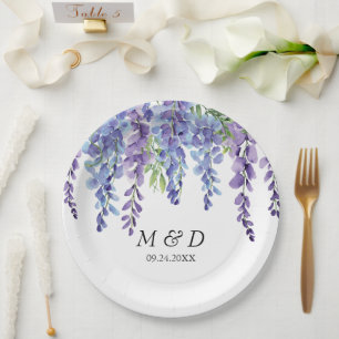 Elegant Purple Violet Florals Wedding  Paper Plate