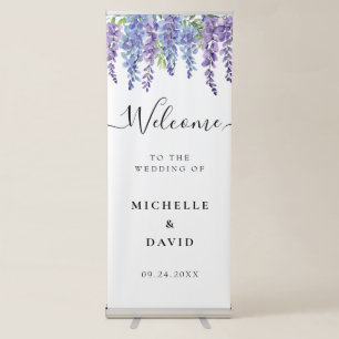 Elegant Purple Violet Florals Wedding Welcome Re Retractable Banner