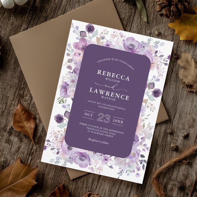 Elegant purple violet flowers wedding invitation (Creator Uploaded)