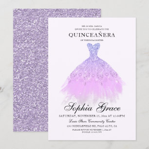 Elegant Purple Violet Glitter Quinceañera Invitation
